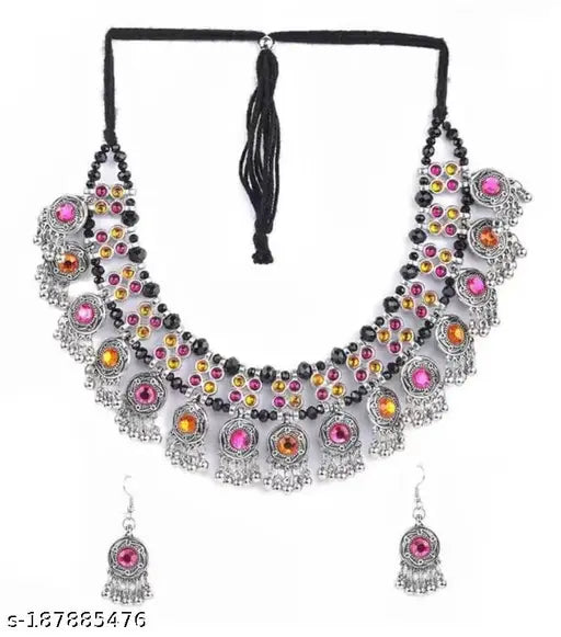 Tehzeeb Creations Women's Multi Colour Meenakari Oxidised Necklace Set - Distacart