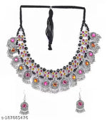 Thumbnail for Tehzeeb Creations Women's Multi Colour Meenakari Oxidised Necklace Set - Distacart