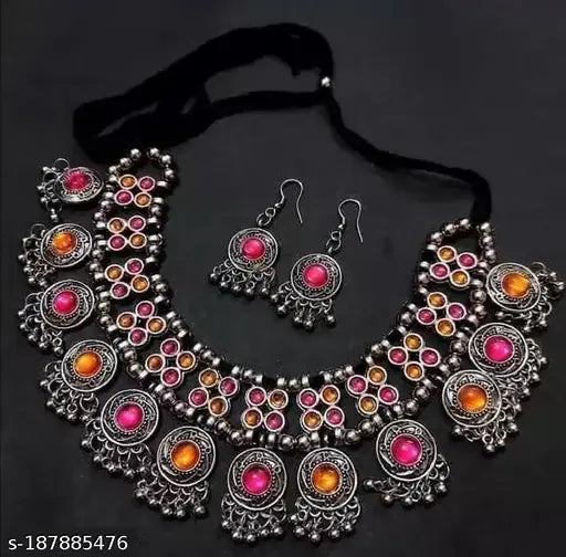 Tehzeeb Creations Women's Multi Colour Meenakari Oxidised Necklace Set - Distacart