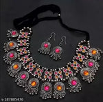 Thumbnail for Tehzeeb Creations Women's Multi Colour Meenakari Oxidised Necklace Set - Distacart