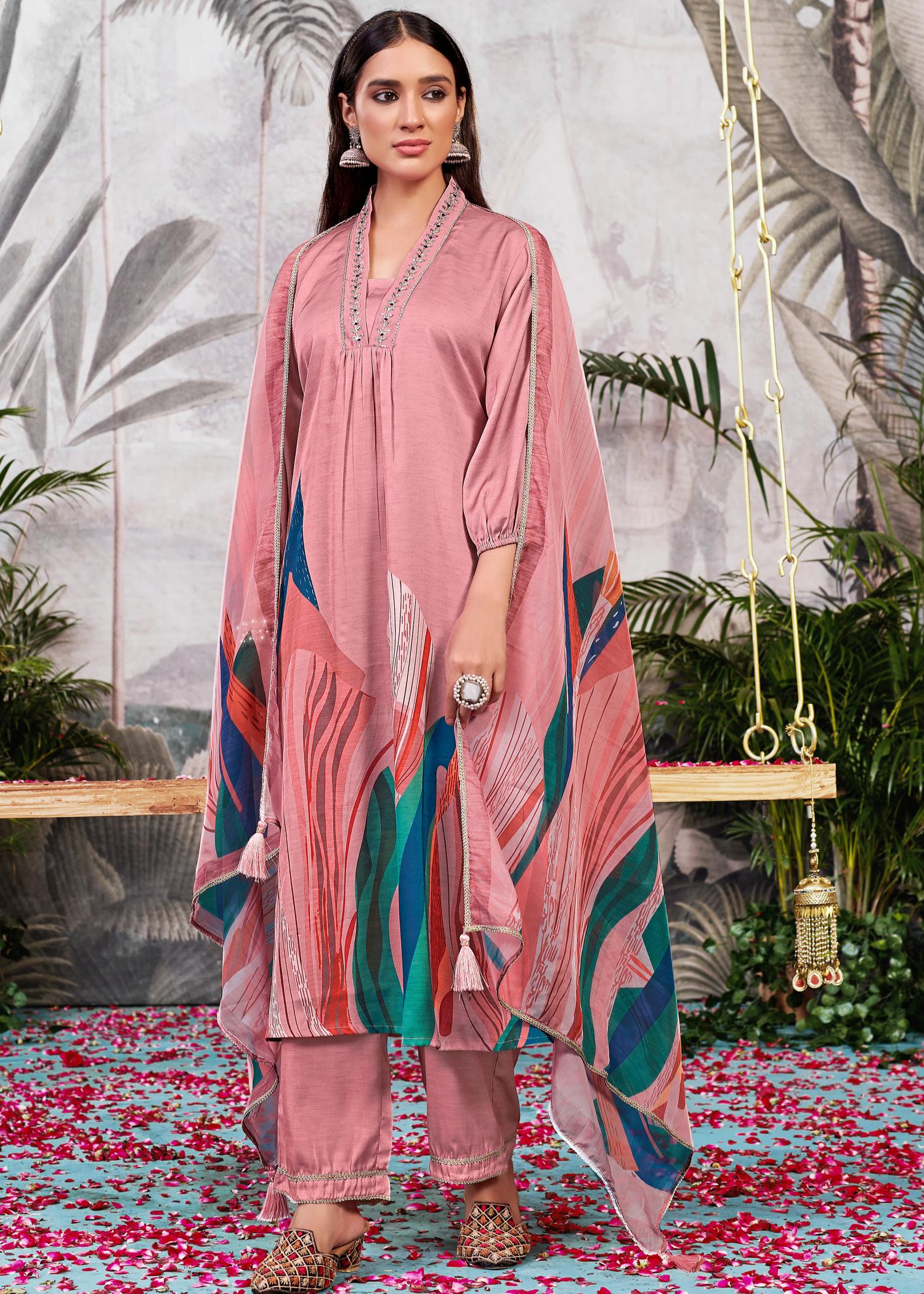 BulBul Shama Peach Silk Kurta Set with Dupatta