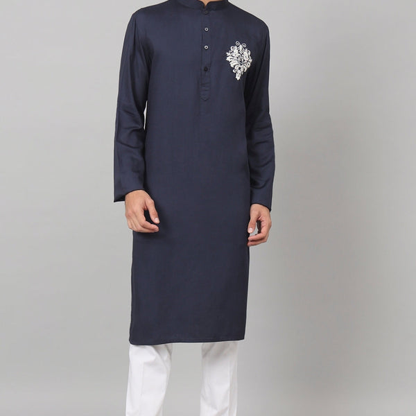 Classic Cotton Kurta With Single Motif Embroidery by Hilo Design - Distacart