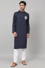Thumbnail for Classic Cotton Kurta With Single Motif Embroidery by Hilo Design