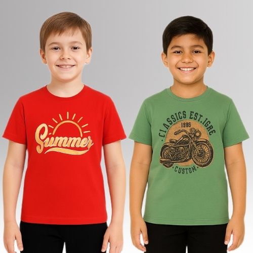 Chilins Round Neck Printed Super Combed Cotton T-shirt (Pack of 2)