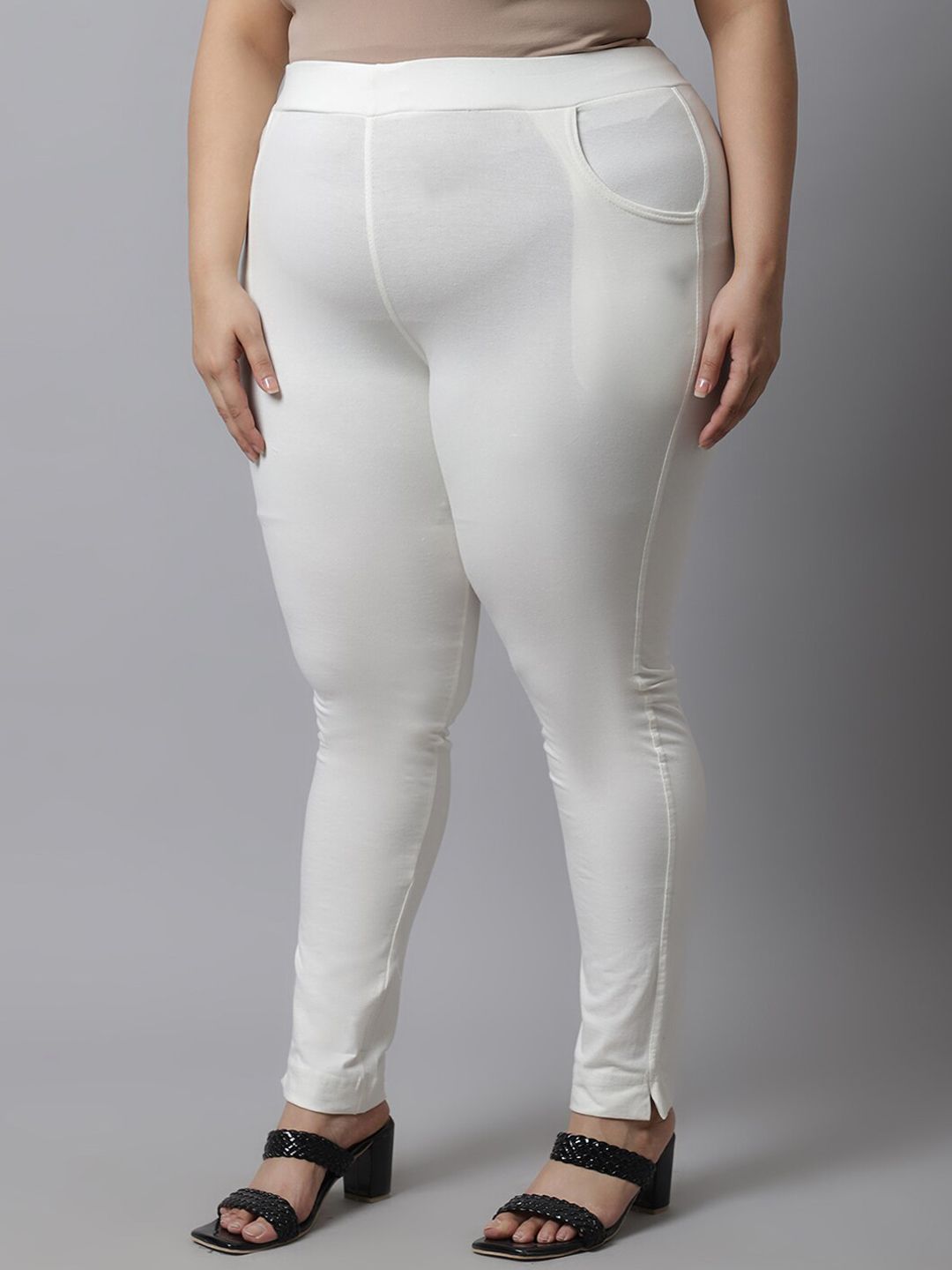 TAG 7 Women Plus Size Off White Solid Ankle Length Leggings - Distacart