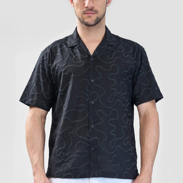 Xkind Black Embroidered Relaxed Fit Shirt