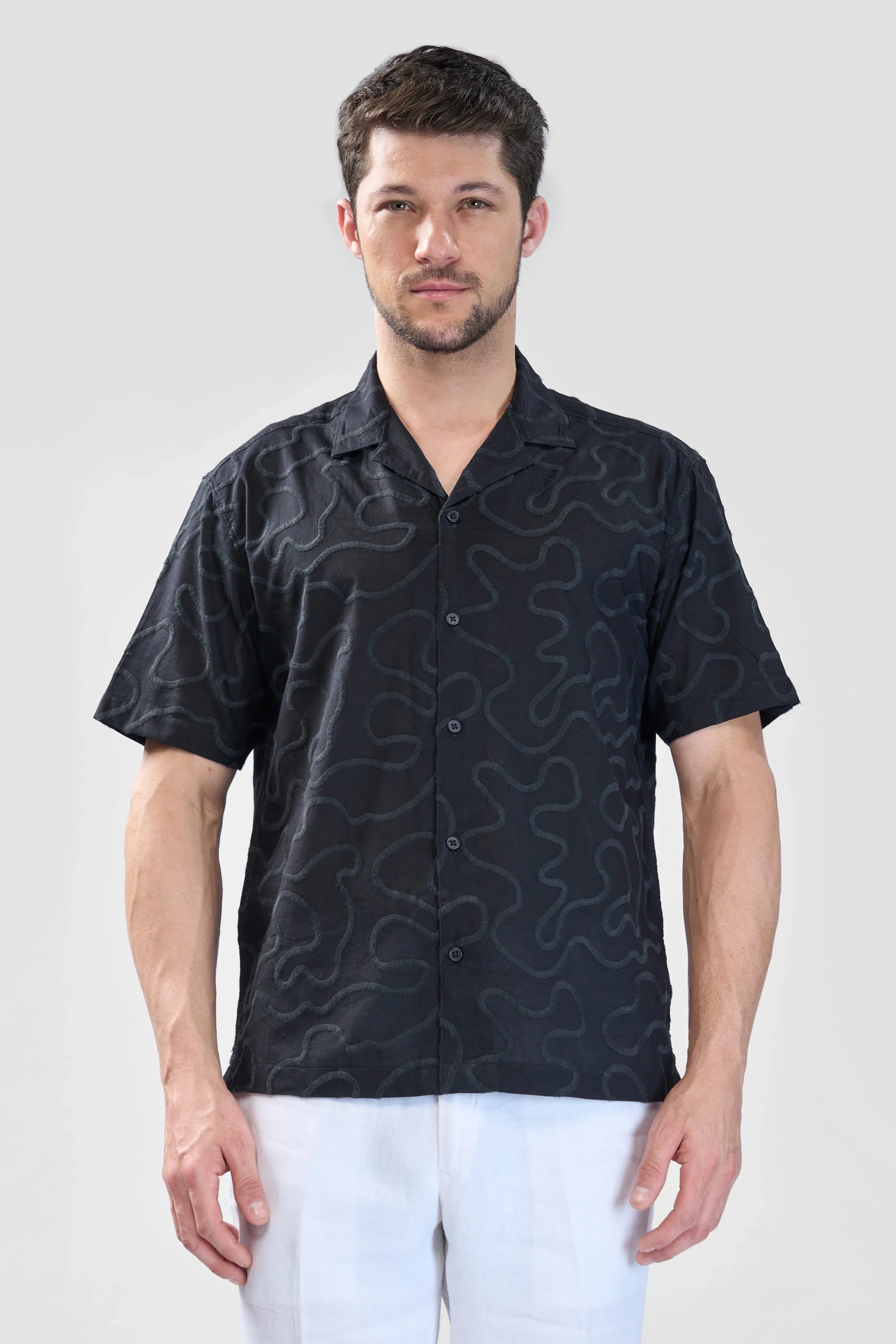 Xkind Black Embroidered Relaxed Fit Shirt