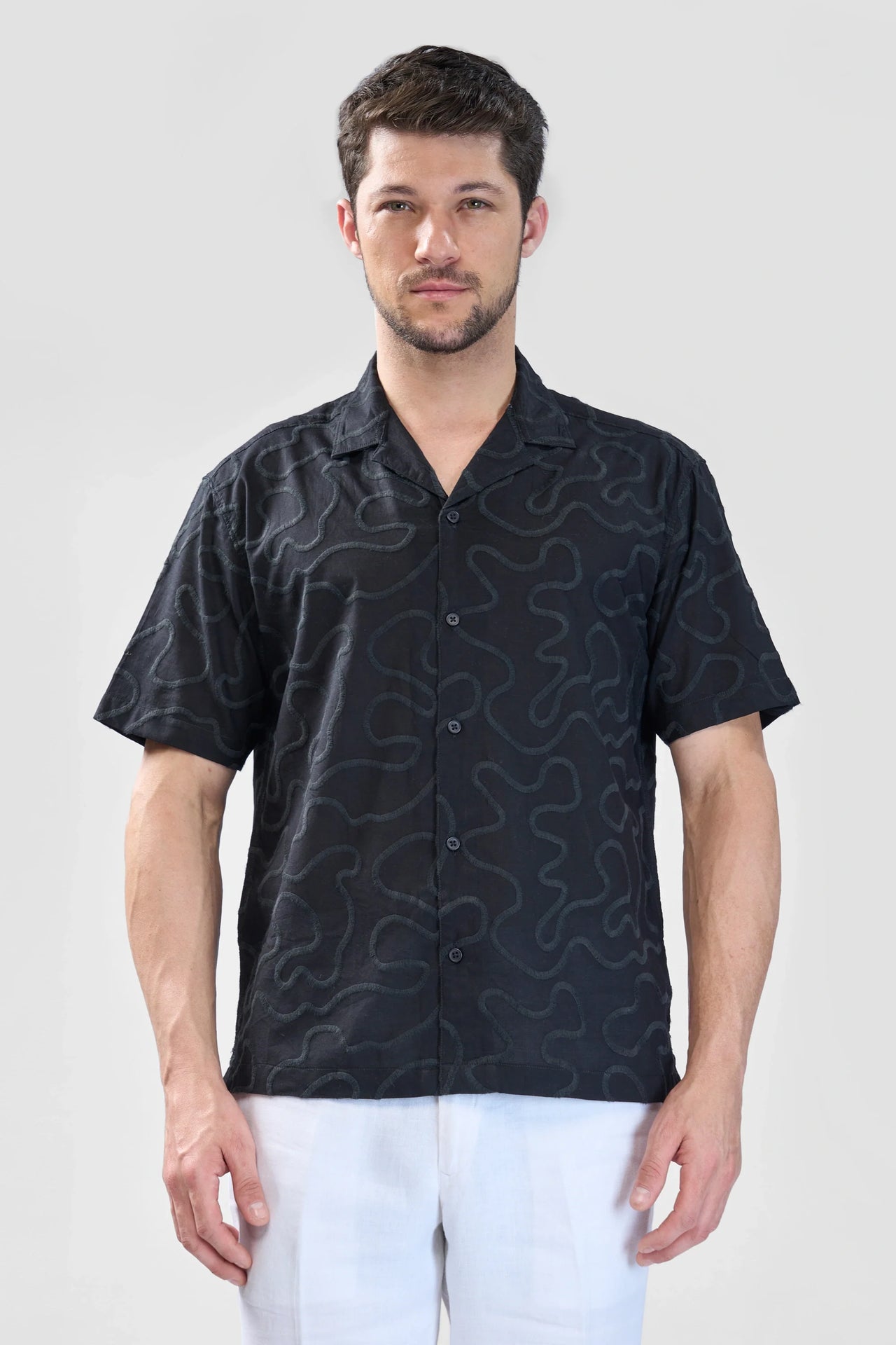 Xkind Black Embroidered Relaxed Fit Shirt - Distacart
