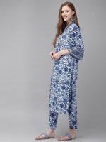 Thumbnail for Anouk Women Navy Blue Printed Indigo Kurta with Trousers - Distacart