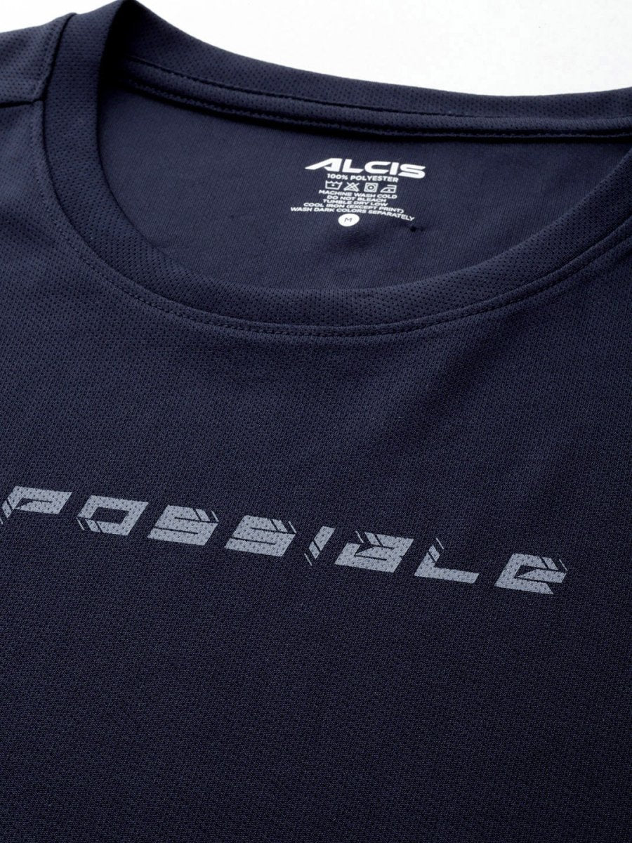 Alcis Men Typography Printed Dry Tech Slim Fit Sports T-shirt - Distacart