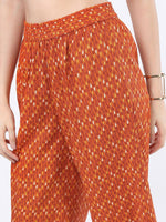 Thumbnail for Vishudh Women Rust Ethnic Motifs Printed Angrakha Pure Cotton Kurta with Palazzos & With Dupatta