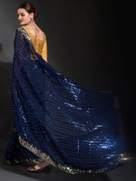Thumbnail for Anouk Navy Blue & Gold-Toned Embellished Sequinned Pure Georgette Saree - Distacart