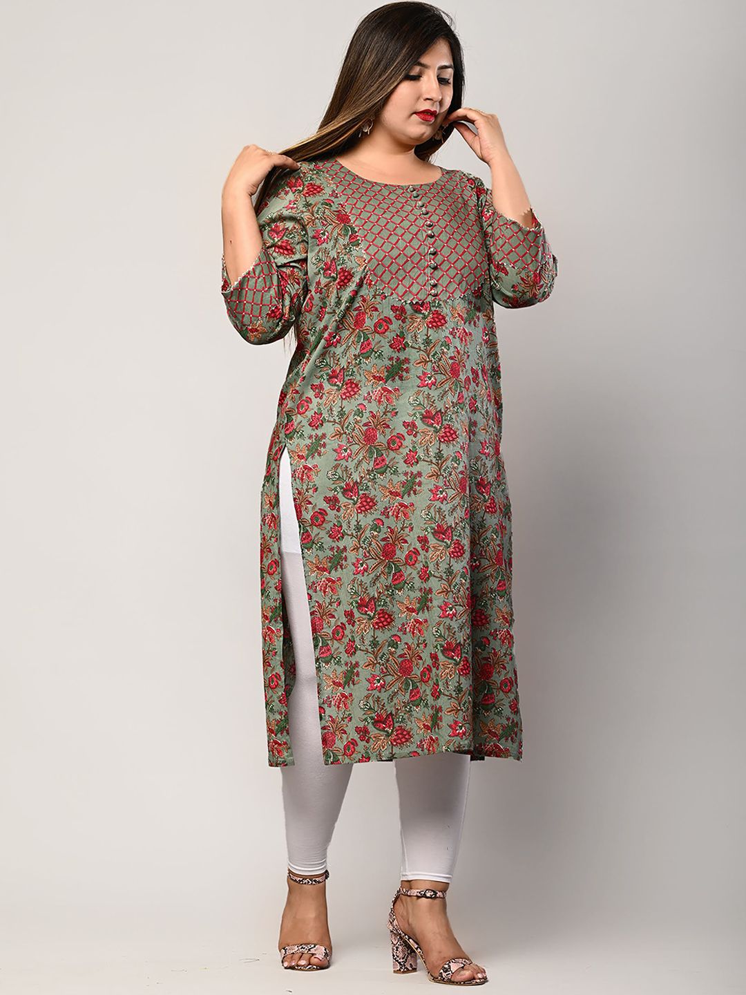 Swasti Women Green Floral Printed Flared Sleeves Floral Kurta - Distacart
