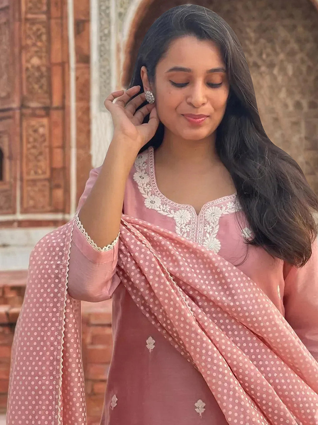 Kalini Floral Embroidered Kurta With Trousers & Dupatta - Distacart