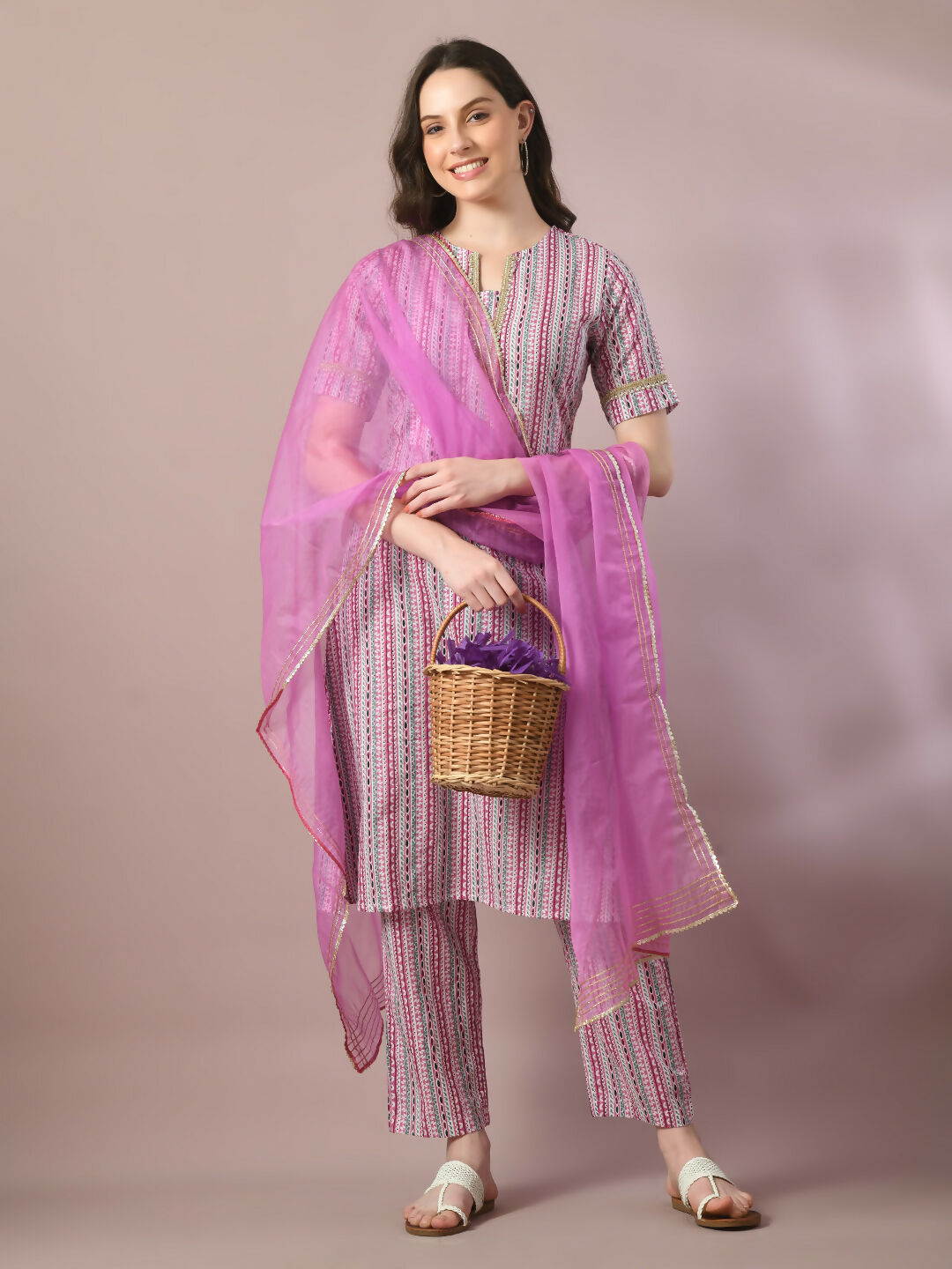 Myshka Women's Multi Printed Cotton Straight Party Kurta Set With Dupatta - Distacart