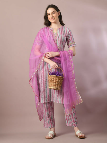 Myshka Women's Multi Printed Cotton Straight Party Kurta Set With Dupatta - Distacart