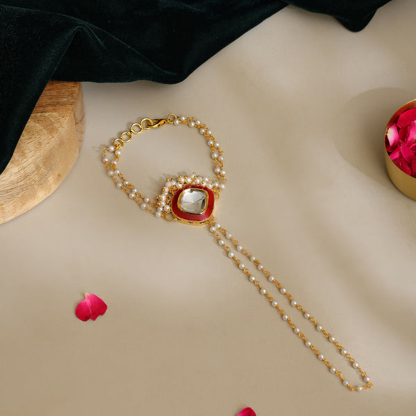 Ruby Raang Gold Red Meenakari Kundan Haath Phool