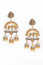 Thumbnail for Elephant Shape Gray Jhumki Drop Earrings for Womens by House of Ree - Distacart
