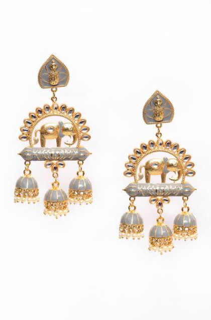 Elephant Shape Gray Jhumki Drop Earrings for Womens by House of Ree - Distacart
