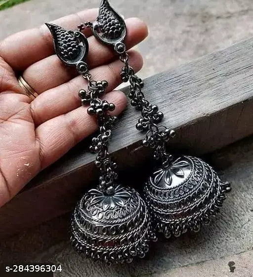 Tehzeeb Creations Women's Black Colour Oxidised Earrings In Jhumki Style - Distacart