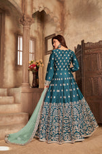 Thumbnail for Anaita Teal Embroidered Art Silk Anarkali Suit - Distacart