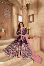 Thumbnail for Anaita Purple Embroidered Art Silk Anarkali Suit - Distacart