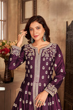 Thumbnail for Anaita Purple Embroidered Art Silk Anarkali Suit - Distacart