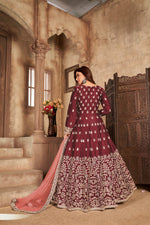 Thumbnail for Anaita Maroon Embroidered Art Silk Anarkali Suit - Distacart