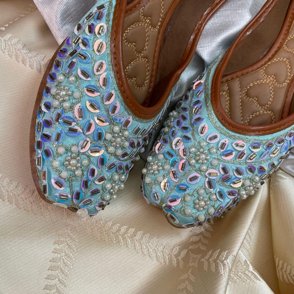Desi Colour Women Indian Ethnic Footwear-Sky Blue Pearl - Distacart