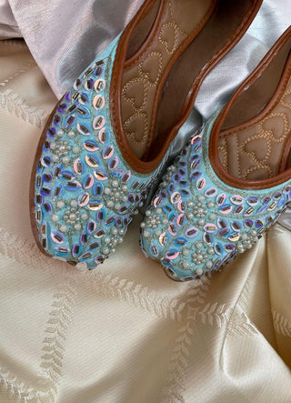 Desi Colour Women Indian Ethnic Footwear-Sky Blue Pearl - Distacart