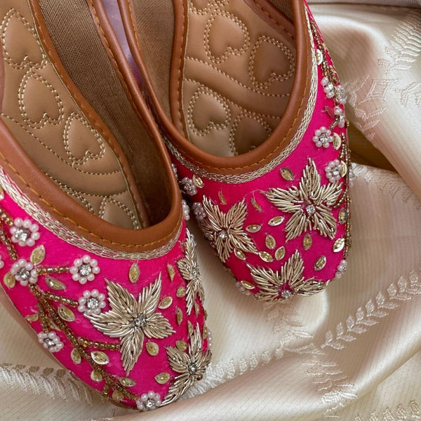 Desi Colour Women Indian Ethnic Footwear-Pink Dabka Floral - Distacart