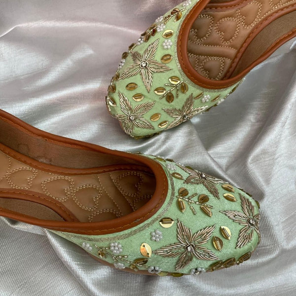 Desi Colour Women Indian Ethnic Footwear-Sea Green Dabka Flower - Distacart