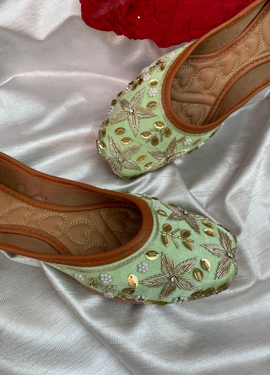 Desi Colour Women Indian Ethnic Footwear-Sea Green Dabka Flower - Distacart