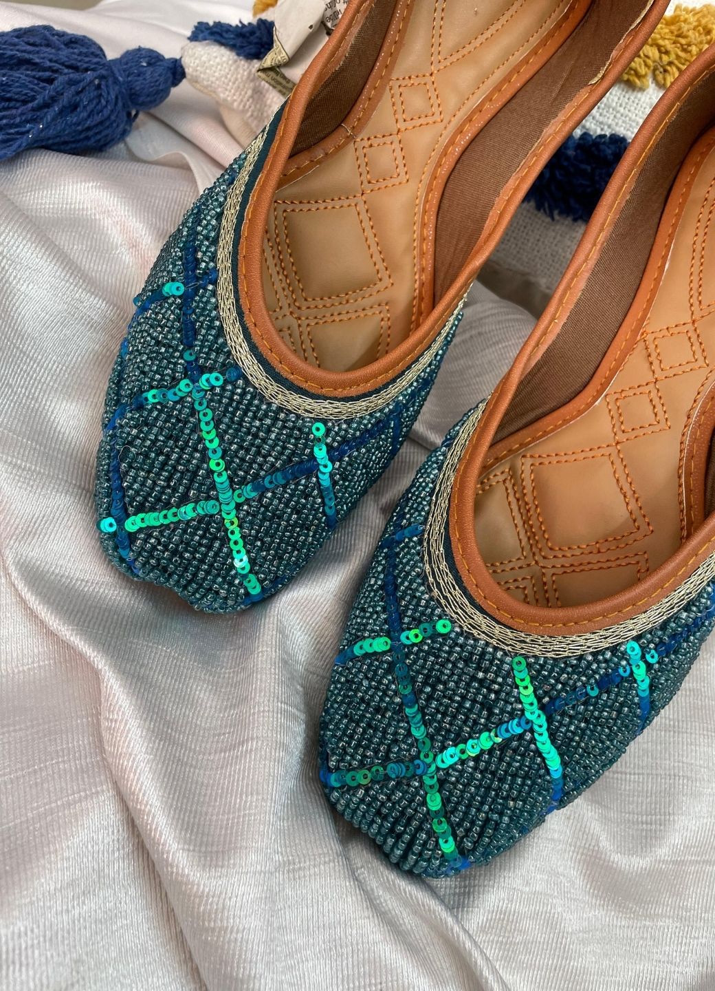 Desi Colour Women Indian Ethnic Footwear-Teal Pearl - Distacart