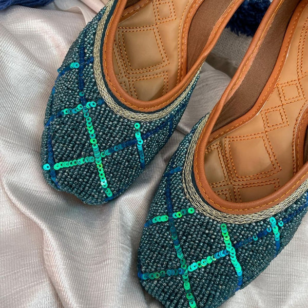 Desi Colour Women Indian Ethnic Footwear-Teal Pearl - Distacart