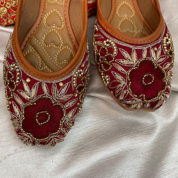 Desi Colour Women Indian Ethnic Footwear-Maroon Velvet Emb - Distacart