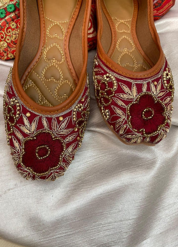 Desi Colour Women Indian Ethnic Footwear-Maroon Velvet Emb - Distacart