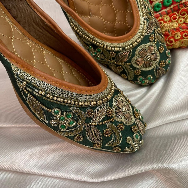 Desi Colour Women Indian Ethnic Footwear-Green Flower - Distacart