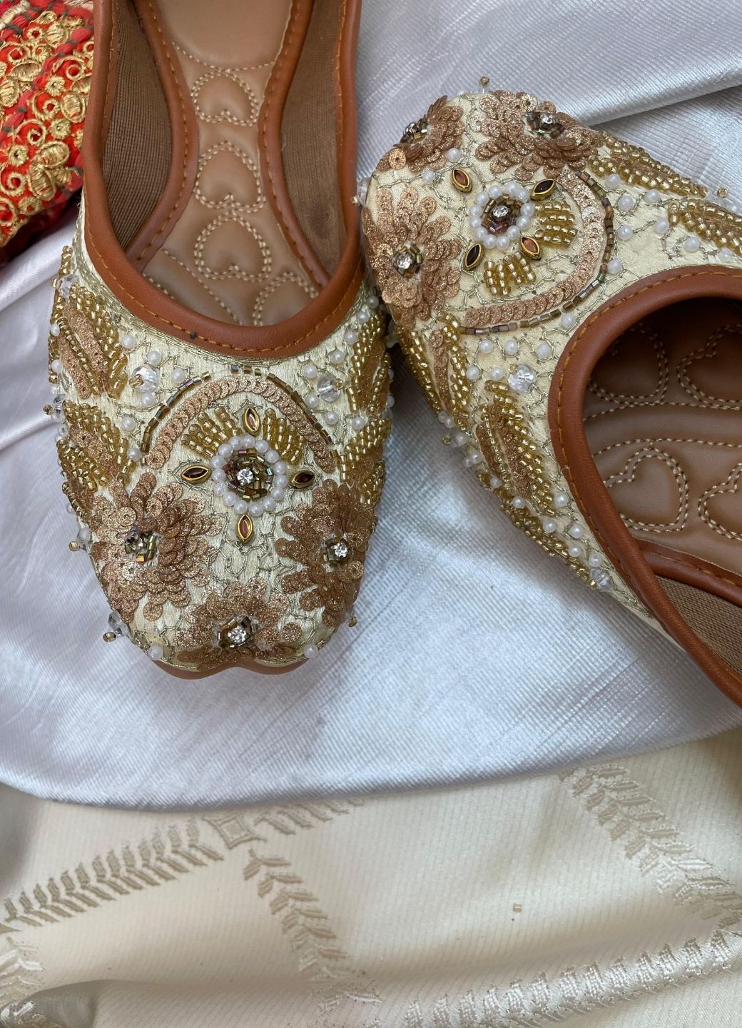 Desi Colour Women Indian Ethnic Footwear-Golden Heavy Work - Distacart
