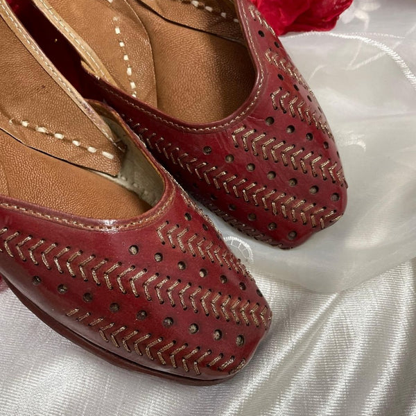 Desi Colour Women Indian Ethnic Footwear-Red Leather Zari - Distacart