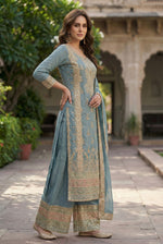 Thumbnail for Anaita Blue Chinon Suit with Embroidery & Sequence Work - Dista