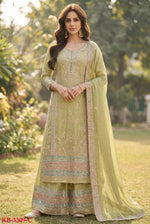Thumbnail for Anaita Green Chinon Suit with Embroidery & Sequence Work - Dista
