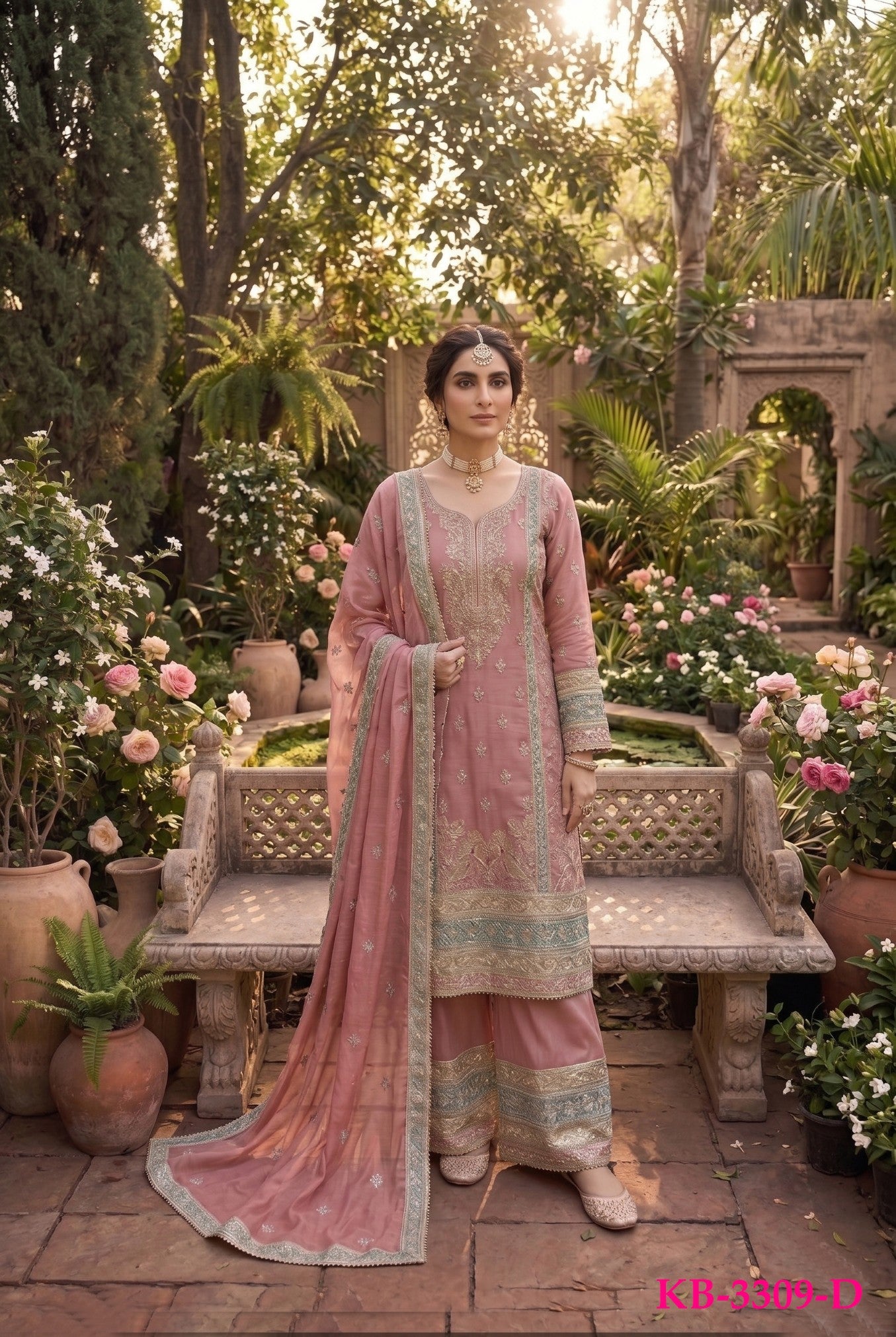 Anaita Pink Chinon Suit with Embroidery & Sequence Work - Dista
