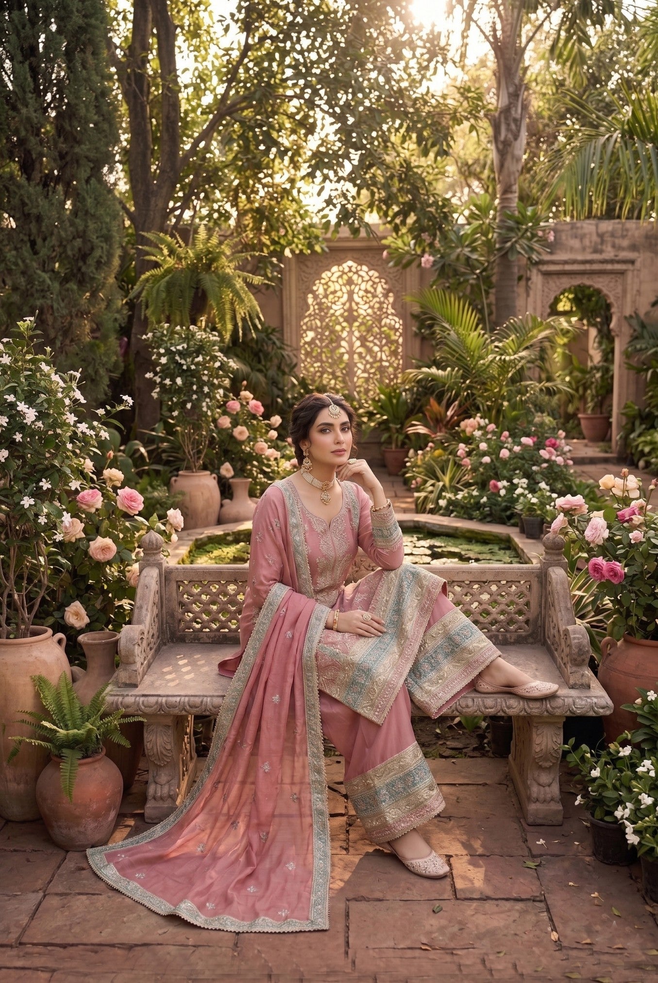 Anaita Pink Chinon Suit with Embroidery & Sequence Work - Dista