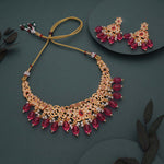 Thumbnail for Tehzeeb Creations Gold-Polished Pink Colour Necklace With Stud - Distacart