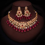 Thumbnail for Tehzeeb Creations Gold-Polished Pink Colour Necklace With Stud - Distacart