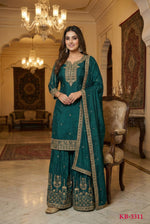 Thumbnail for Anaita D Green Chinon Stitched Suit With Embroidery & Sequence Work - Distacart