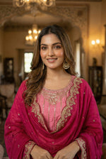 Thumbnail for Anaita Pink Chinon Stitched Suit With Embroidery & Sequence Work - Distacart