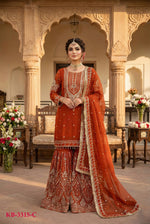 Thumbnail for Anaita Orange Georgette Stitched Suit With Embroidery & Sequence Work - Distacart
