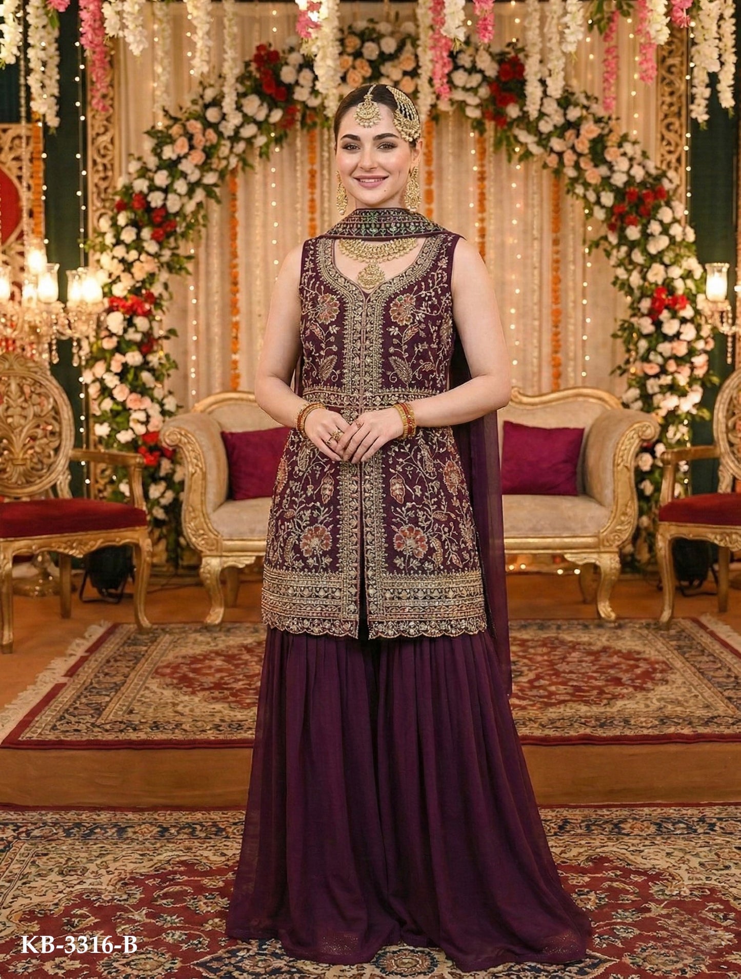 Anaita Maroon Georgette Stitched Suit With Multi Embroidery & Sequence Work - Distacart